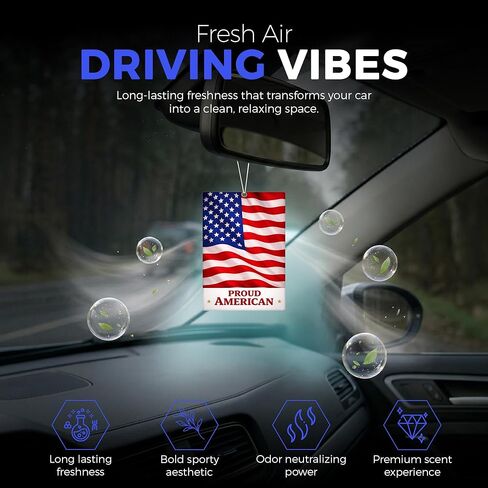 Proud USA Flag Car Air Freshener 4 Pack | Auto Car Air Freshener Hanging | Long Lasting Car Scent | Odor Eliminator for Cars, Trucks and Suv's | Sports Fan Auto Accessories Gift in Kuwait