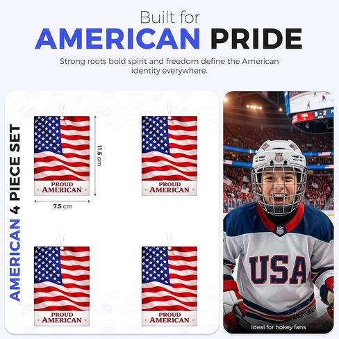 Proud USA Flag Car Air Freshener 4 Pack | Auto Car Air Freshener Hanging | Long Lasting Car Scent | Odor Eliminator for Cars, Trucks and Suv's | Sports Fan Auto Accessories Gift in Kuwait
