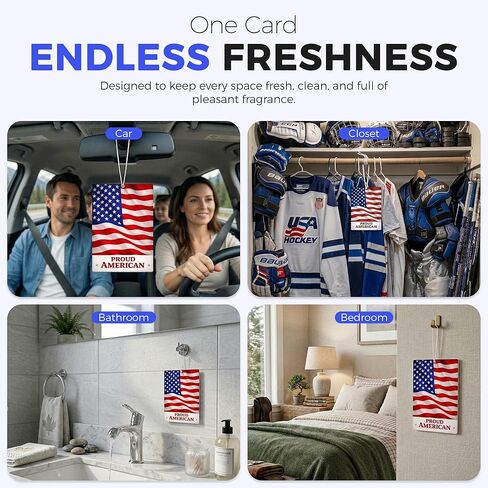 Proud USA Flag Car Air Freshener 4 Pack | Auto Car Air Freshener Hanging | Long Lasting Car Scent | Odor Eliminator for Cars, Trucks and Suv's | Sports Fan Auto Accessories Gift in Kuwait