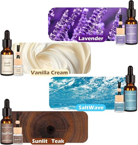 8 Pack Car Air Freshener & Refill Set, 4-Scent Hanging Air Freshener Diffuser - Each(8ml +20ml Refills), Natural Essential Oil Diffuser, Reusable Car Fragrance Decor Accessories in Saudi Arabia