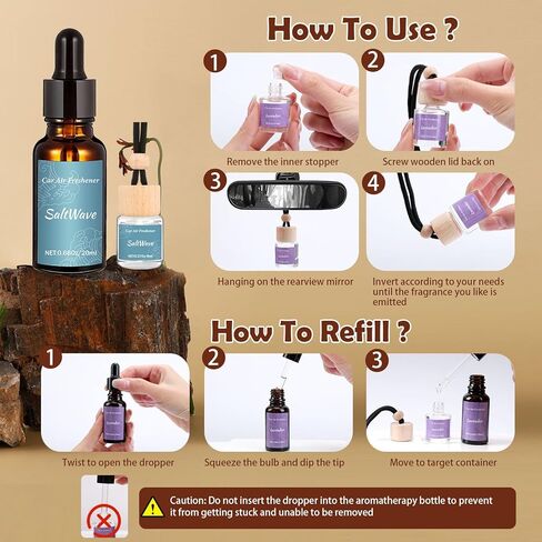 8 Pack Car Air Freshener & Refill Set, 4-Scent Hanging Air Freshener Diffuser - Each(8ml +20ml Refills), Natural Essential Oil Diffuser, Reusable Car Fragrance Decor Accessories in Saudi Arabia