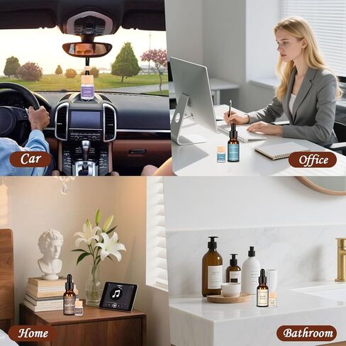 8 Pack Car Air Freshener & Refill Set, 4-Scent Hanging Air Freshener Diffuser - Each(8ml +20ml Refills), Natural Essential Oil Diffuser, Reusable Car Fragrance Decor Accessories in Saudi Arabia