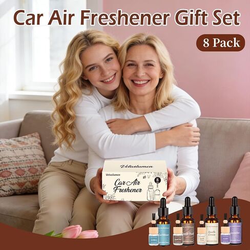 8 Pack Car Air Freshener & Refill Set, 4-Scent Hanging Air Freshener Diffuser - Each(8ml +20ml Refills), Natural Essential Oil Diffuser, Reusable Car Fragrance Decor Accessories in Saudi Arabia