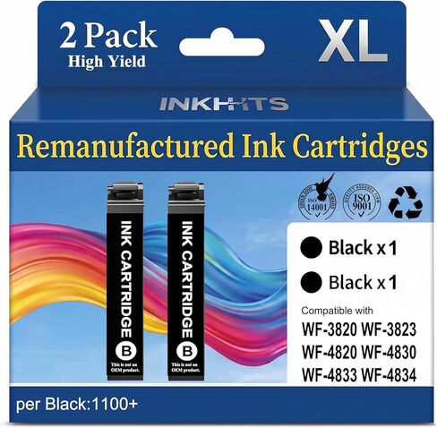 Remanufactured Ink Cartridges Replacement for Epson 822XL Black Ink Cartridges for 822 XL Work with Workforce Pro WF-3820 WF-4820 WF-4830 WF-4833 WF-4834 Printer (2 Black, Latest Chip) in Saudi Arabia