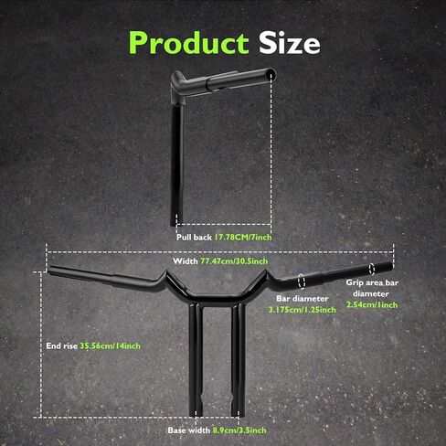 Mofun 14" Rise T-Bar Handlebar Sharp T-Bars 1-1/4" Diamete Compatible with Harley Touring Dyna Softail and Sportster 883 1200 1996-2024, Gloss Black in Kuwait
