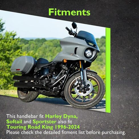 Mofun 14" Rise T-Bar Handlebar Sharp T-Bars 1-1/4" Diamete Compatible with Harley Touring Dyna Softail and Sportster 883 1200 1996-2024, Gloss Black in Kuwait
