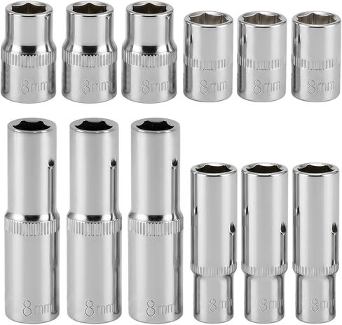 12 Pcs 10mm Deep & Shallow Socket Set, 1/4-Inch & 3/8-Inch Drive 6-Point Impact Socket for Electric Wrenches Car Repair, Mirror Chrome Finish in Saudi Arabia
