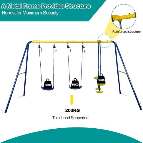 HLC Metal Kids Garden Swing Set with Glider for Toddler Heavy-Duty A-Frame with 2 Seats and 1 Swing Glider for Outdoor Backyard, Ages 3-10, Hold up to 440lbs in Saudi Arabia