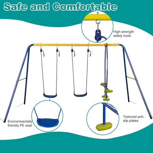HLC Metal Kids Garden Swing Set with Glider for Toddler Heavy-Duty A-Frame with 2 Seats and 1 Swing Glider for Outdoor Backyard, Ages 3-10, Hold up to 440lbs in Saudi Arabia