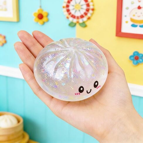 Glitter Dumpling, 2026 New Glitter Dumpling Soft with Box, Dumplings Sensory Squeeze Toy for Stress Relief, Adult Soft Squeeze Decompression Dough for Anxiety Relief Fidget (Transparent Color) in Saudi Arabia