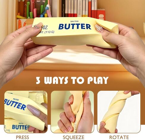 2PCS Realistic Butter Stick Squishy Toy, Slow Rising Soft Fake Butter Fidget Toys for Stress Relief & Anxiety, Cute Sensory Desk Gadget Toy, Birthday Party Favors Gift for Teens & Adults in Saudi Arabia