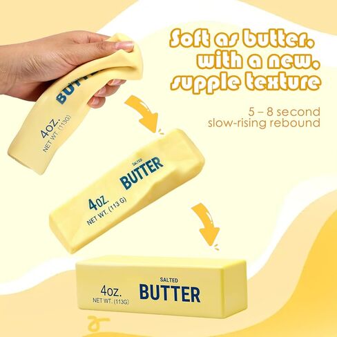 2PCS Realistic Butter Stick Squishy Toy, Slow Rising Soft Fake Butter Fidget Toys for Stress Relief & Anxiety, Cute Sensory Desk Gadget Toy, Birthday Party Favors Gift for Teens & Adults in Saudi Arabia