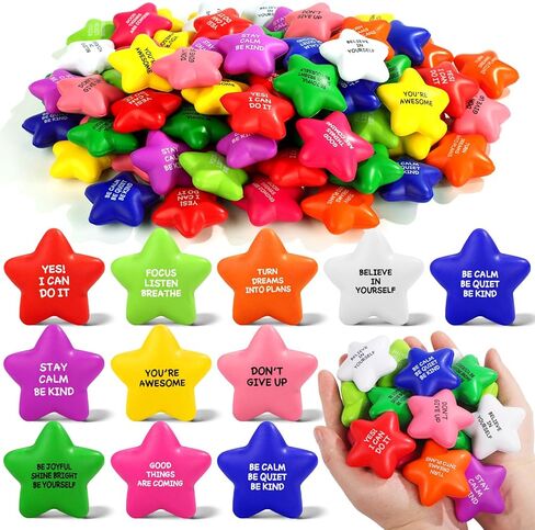 108 Pack Stress Balls Bulk for Adults, Ten Colorful Foam Anxiety Relief Fidget Squeeze Toys with Motivational Quotes, Office Appreciation Gifts, Classroom Rewards in Saudi Arabia