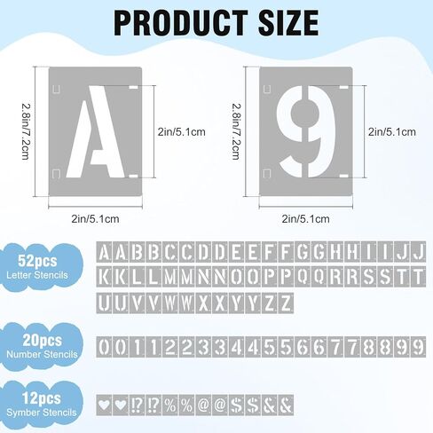 2 Inch Letter Stencils Set, 2 Pack 84 Pcs Symbol Number Stencils for Crafts Reusable, Interlocking Alphabet Stencil for Painting on Wood, Wall, Fabric, Rock, Spray Painting, Address Signs & DIY Crafts in Saudi Arabia