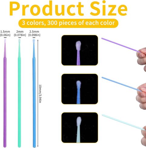 300 Pcs Touch Up Paint Brushes Disposable Micro Applicator Brush for Automotive Micro Paints Chip Repair Applicators Repair Paint Brushes for Cleaning(L:3.1mm,Green/M:2.5mm,Purple/S:2mm, Blue) in Kuwait
