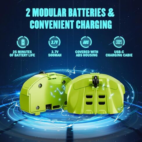 QUNREDA Modular Battery Built-in 3.7V 500mAh Rechargeable Li-Ion Battery with USB-C Charging Cable for RC Car Toys,2-Pack,Green in Kuwait
