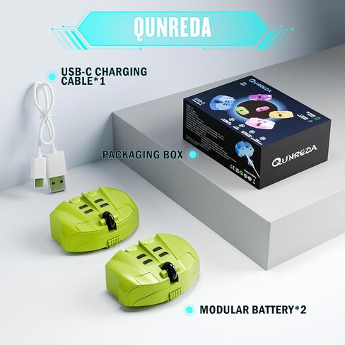 QUNREDA Modular Battery Built-in 3.7V 500mAh Rechargeable Li-Ion Battery with USB-C Charging Cable for RC Car Toys,2-Pack,Green in Kuwait