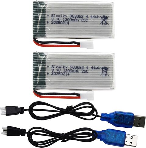 Blomiky 2 Pack 3.7V 1S 1200mAh Li-PO MX2.0 Plug 25C Batteries and 2 Cables Suitable for Syma X5SW X5SC RC Quadcopter Helicopter Drone / 3.7V 1200mAh MX2.0 * 2 in Kuwait