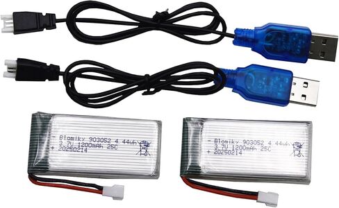 Blomiky 2 Pack 3.7V 1S 1200mAh Li-PO MX2.0 Plug 25C Batteries and 2 Cables Suitable for Syma X5SW X5SC RC Quadcopter Helicopter Drone / 3.7V 1200mAh MX2.0 * 2 in Kuwait