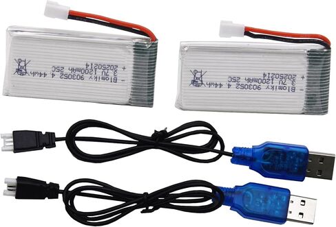 Blomiky 2 Pack 3.7V 1S 1200mAh Li-PO MX2.0 Plug 25C Batteries and 2 Cables Suitable for Syma X5SW X5SC RC Quadcopter Helicopter Drone / 3.7V 1200mAh MX2.0 * 2 in Kuwait