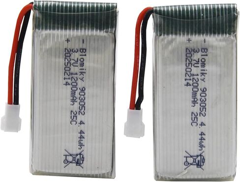 Blomiky 2 Pack 3.7V 1S 1200mAh Li-PO MX2.0 Plug 25C Batteries and 2 Cables Suitable for Syma X5SW X5SC RC Quadcopter Helicopter Drone / 3.7V 1200mAh MX2.0 * 2 in Kuwait