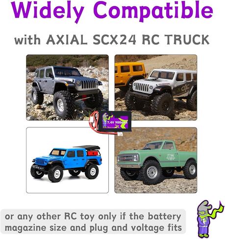 7.4V 900mAh PH2.0 Plug Lipo Batteries Compatible with AXIAL SCX24 RC Truck AXI-1219T1,AXI-1219T2,AXI-1219T3,AXI00007T1,AXI00005V2T5,RC Battery with 2 in 1 2S Charger USB Cable in Saudi Arabia