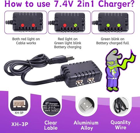 7.4V 900mAh PH2.0 Plug Lipo Batteries Compatible with AXIAL SCX24 RC Truck AXI-1219T1,AXI-1219T2,AXI-1219T3,AXI00007T1,AXI00005V2T5,RC Battery with 2 in 1 2S Charger USB Cable in Saudi Arabia