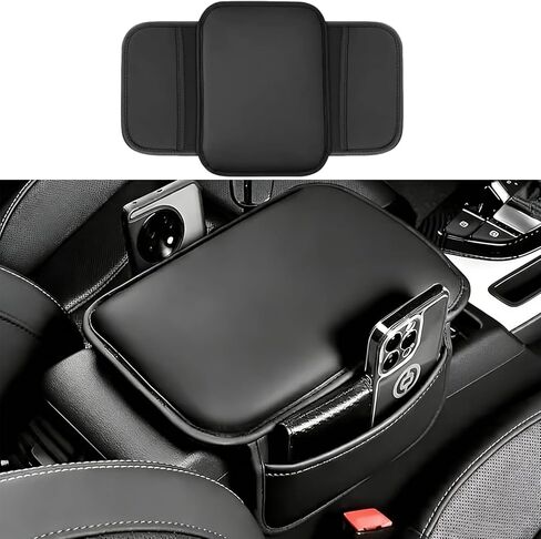 Car Center Console Cover with 2 Storage Bag, Leather Console Protector Pad, Car Interior Accessories Universal Car Arm Rest Cover Pad for Car Decoration and Storage, for Most Vehicle (Black) in Saudi Arabia
