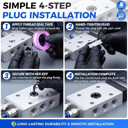TAILONZ PNEUMATIC 3 قطعة 3/8 بوصة NPT ذكر تركيب أنابيب الصلب الكربوني الأسود، قابس سداسي غرق in Kuwait