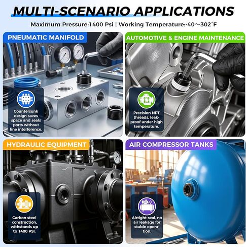 TAILONZ PNEUMATIC 3 قطعة 3/8 بوصة NPT ذكر تركيب أنابيب الصلب الكربوني الأسود، قابس سداسي غرق in Kuwait
