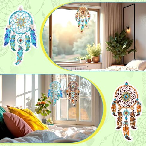 Honoson 6 قطع ماندالا حلم الماسك الماس اللوحة مجموعات للبالغين suncatcher الماس الفن شنقا مجموعات الرياح الدقات 5D حجر الراين suncatcher الكريستال شنقا زخرفة DIY الحرفية نافذة ديكور المنزل in Kuwait