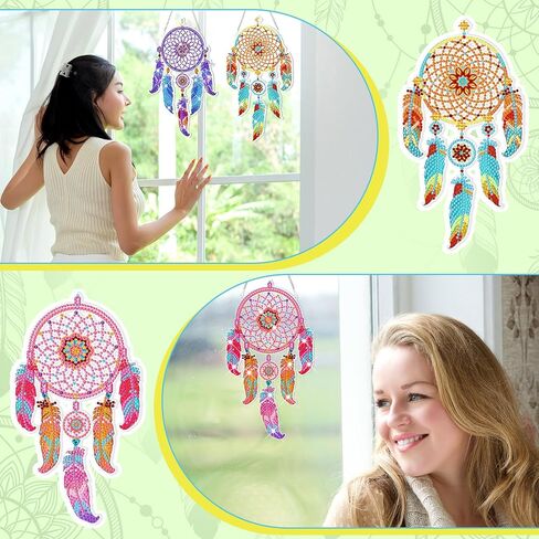 Honoson 6 قطع ماندالا حلم الماسك الماس اللوحة مجموعات للبالغين suncatcher الماس الفن شنقا مجموعات الرياح الدقات 5D حجر الراين suncatcher الكريستال شنقا زخرفة DIY الحرفية نافذة ديكور المنزل in Kuwait