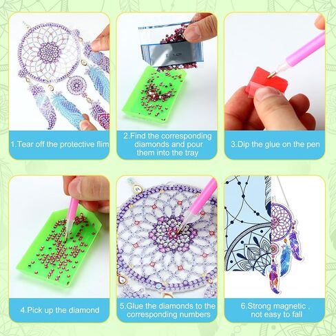 Honoson 6 قطع ماندالا حلم الماسك الماس اللوحة مجموعات للبالغين suncatcher الماس الفن شنقا مجموعات الرياح الدقات 5D حجر الراين suncatcher الكريستال شنقا زخرفة DIY الحرفية نافذة ديكور المنزل in Kuwait