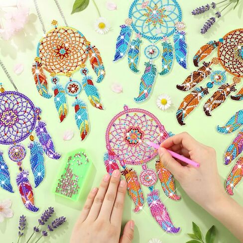 Honoson 6 قطع ماندالا حلم الماسك الماس اللوحة مجموعات للبالغين suncatcher الماس الفن شنقا مجموعات الرياح الدقات 5D حجر الراين suncatcher الكريستال شنقا زخرفة DIY الحرفية نافذة ديكور المنزل in Kuwait