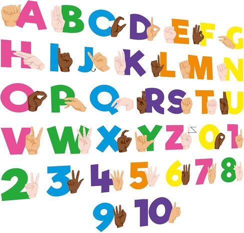 Resurhang 37 Pcs ASL Alphabet Number Card Colorful Learning ABC Number 0-10 American Sign Language Flash Cards Alphabet Poster Bulletin Board Wall Decor for Kindergarten Classroom (Mo Landi Color) in Kuwait