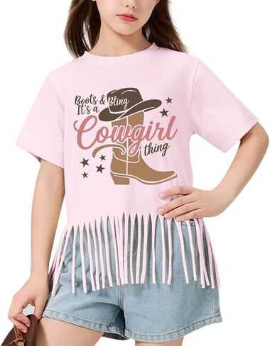 Girls Western Fringe Shirts Country Rodeo T Shirts Kids Boots and Bling Its a Cowgirl Thing Graphic Tees Fringe Tops in Saudi Arabia