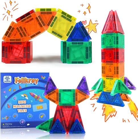 Mini Magnetic Tiles 42pcs, Kids Toys STEM Magnet Toys for Toddler Magnetic Blocks Building Toys Preschool Learning Sensory Montessori Toys for 3+ Year Old Boys and Girls Creativity Kids Toys in Saudi Arabia