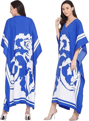 Oussum Women Plus Size Dresses Kimono Caftan Maxi Dress Floral Polyester Long Mumu House Beach Cover Up 1X–3X Summer Wear in Saudi Arabia
