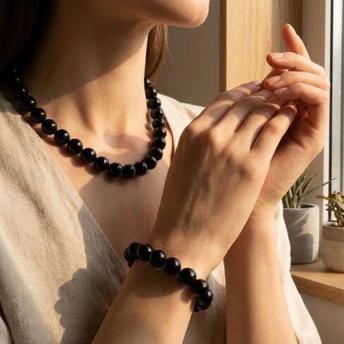 Jabrand 10mm Glass Beads, 80pcs Glass Beads for Bracelet and Jewelry Making DIY Crafts (Black) in Saudi Arabia
