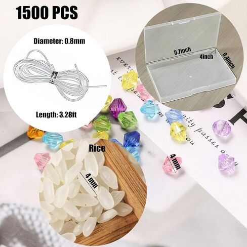 1500PCS Faceted Bicone Crystal Glass Beads, 0.4mm Multicolored Spacer Beads, Perfect for DIY Jewelry Making, Bracelet Crafts and Handmade Gifts in Saudi Arabia