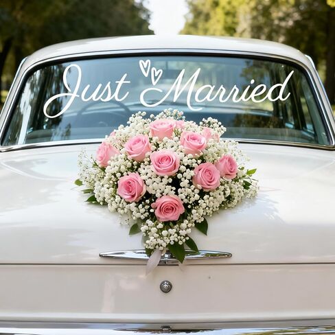 ملصق سيارة Just Married، ملصق ممتص للصدمات من الفينيل PVC الأبيض لتزيين سيارة الزفاف الجميلة لسيارة العروس والعريس in Kuwait