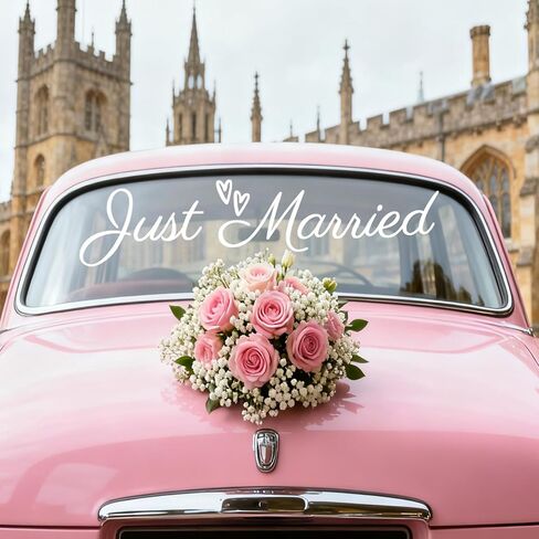 ملصق سيارة Just Married، ملصق ممتص للصدمات من الفينيل PVC الأبيض لتزيين سيارة الزفاف الجميلة لسيارة العروس والعريس in Kuwait