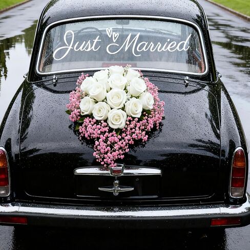 ملصق سيارة Just Married، ملصق ممتص للصدمات من الفينيل PVC الأبيض لتزيين سيارة الزفاف الجميلة لسيارة العروس والعريس in Kuwait