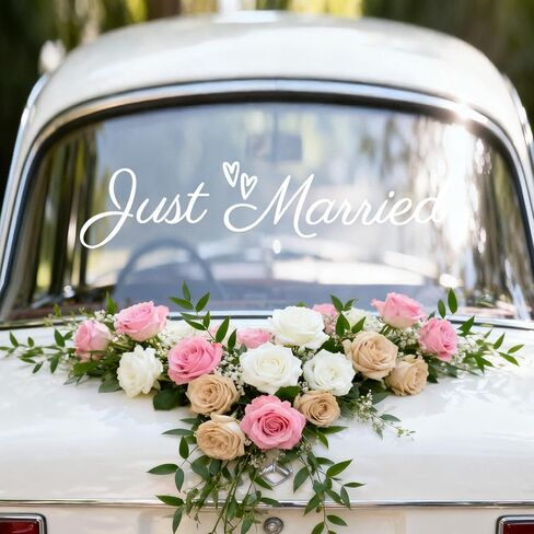 ملصق سيارة Just Married، ملصق ممتص للصدمات من الفينيل PVC الأبيض لتزيين سيارة الزفاف الجميلة لسيارة العروس والعريس in Kuwait