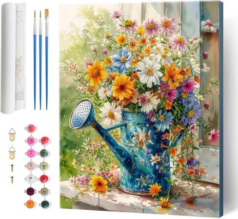 Perycomly Flowers Paint by Numbers Kit for Adults, DIY Adult Paint by Number Kits with Acrylic Color & Brushes, Watercolor Painting by Number Kit on Canvas, Great Home Decor Gift - 16x20 Inch in Saudi Arabia