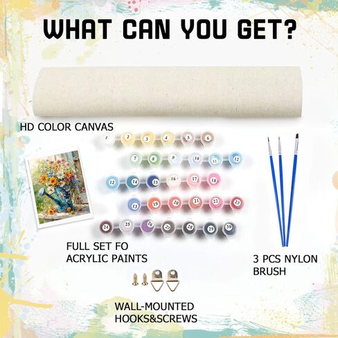 Perycomly Flowers Paint by Numbers Kit for Adults, DIY Adult Paint by Number Kits with Acrylic Color & Brushes, Watercolor Painting by Number Kit on Canvas, Great Home Decor Gift - 16x20 Inch in Saudi Arabia
