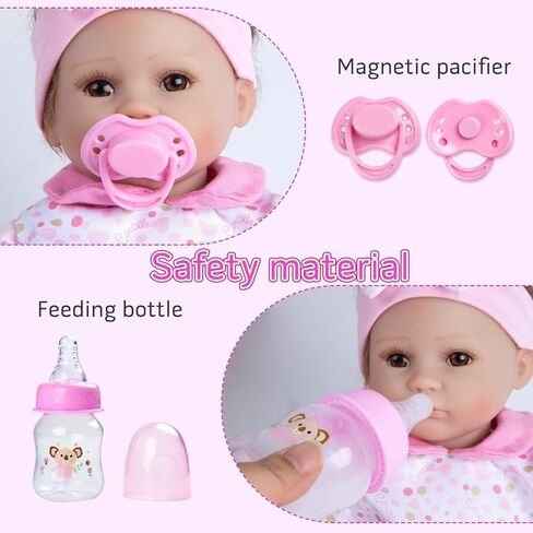 13 Pcs Reborn Baby Doll Accessories Pink Outfit for 16-18 Inch Babydolls Reborn Doll Clothes Newborn Baby Girl Clothes Set with Bassinet in Saudi Arabia