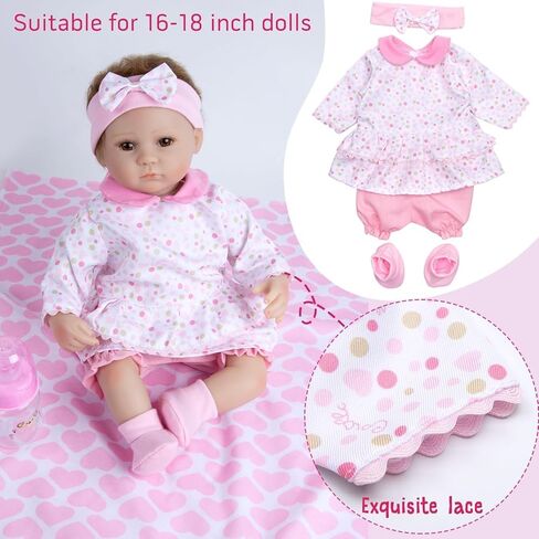 13 Pcs Reborn Baby Doll Accessories Pink Outfit for 16-18 Inch Babydolls Reborn Doll Clothes Newborn Baby Girl Clothes Set with Bassinet in Saudi Arabia
