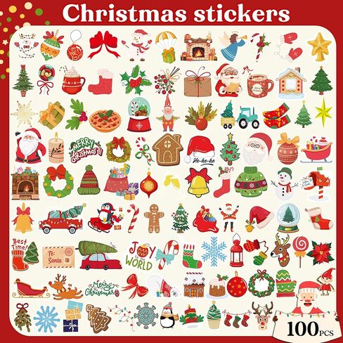 Stocking Stuffers - 100 PCS Christmas Stickers | Kids Christmas Gifts Games Crafts for Grandkids- Stocking Stuffers for Kids- Xmas Decorations Activities Party Favors Supplies in Saudi Arabia