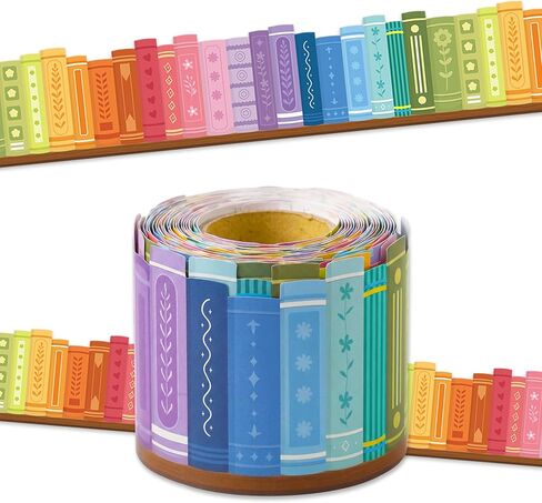 69 Ft Colorful Bookshelf Border Trim Books Rolled Border Trim Bookshelf Bulletin Board for Back to School Classroom Office Chalkboard Wall Decoration Party Whiteboard in Kuwait